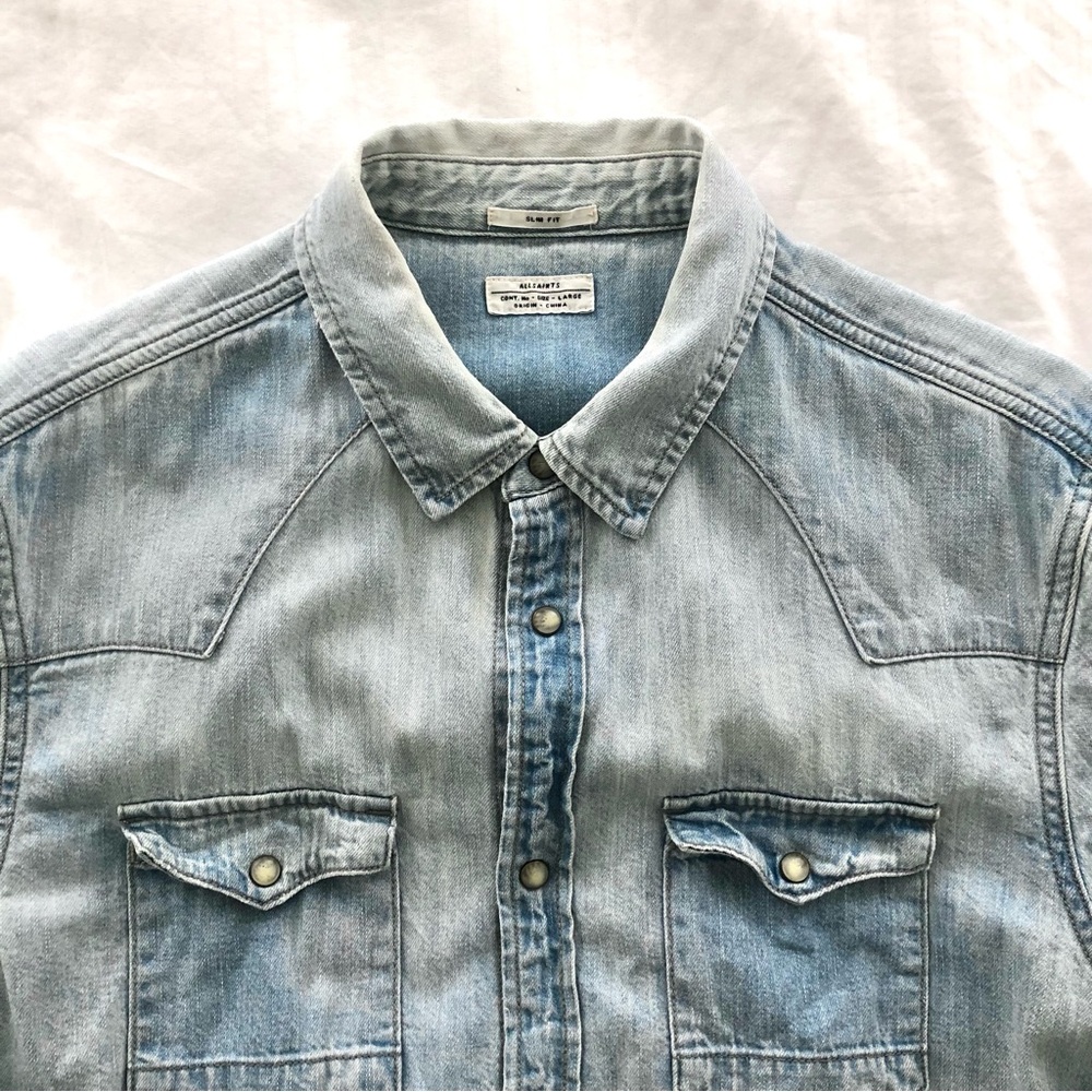ALL SAINTS Denim Shirt. Washed/Faded look denim. Size: Large. Worn Once.